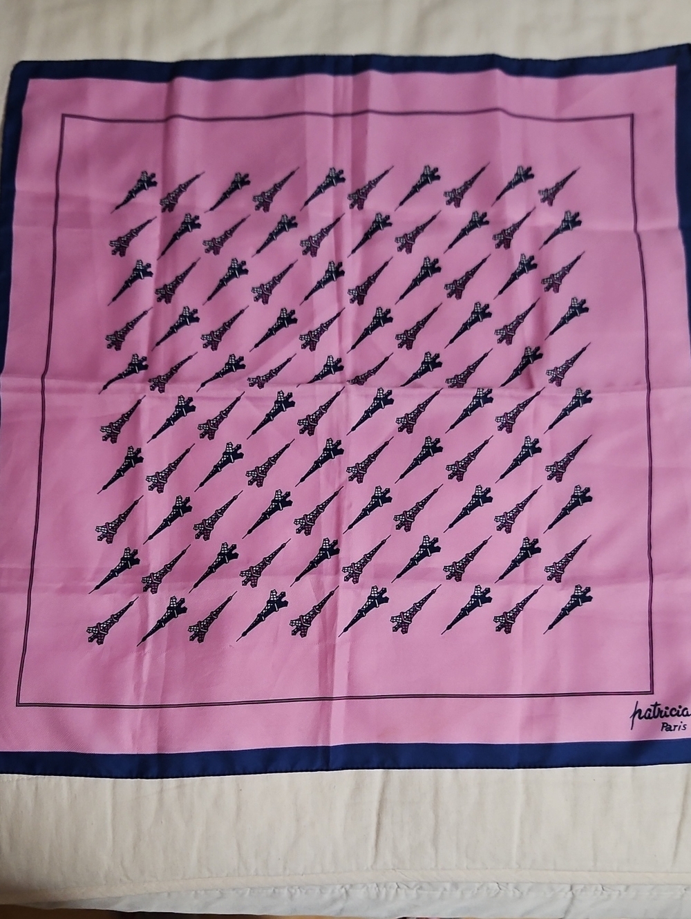 Patricia Paris Pink & Navy Eiffel Tower Silk Scarf